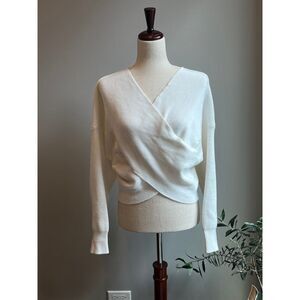 Women's Long Sleeve Ivory Cropped Wrap Sweater by BTBFM Size Med